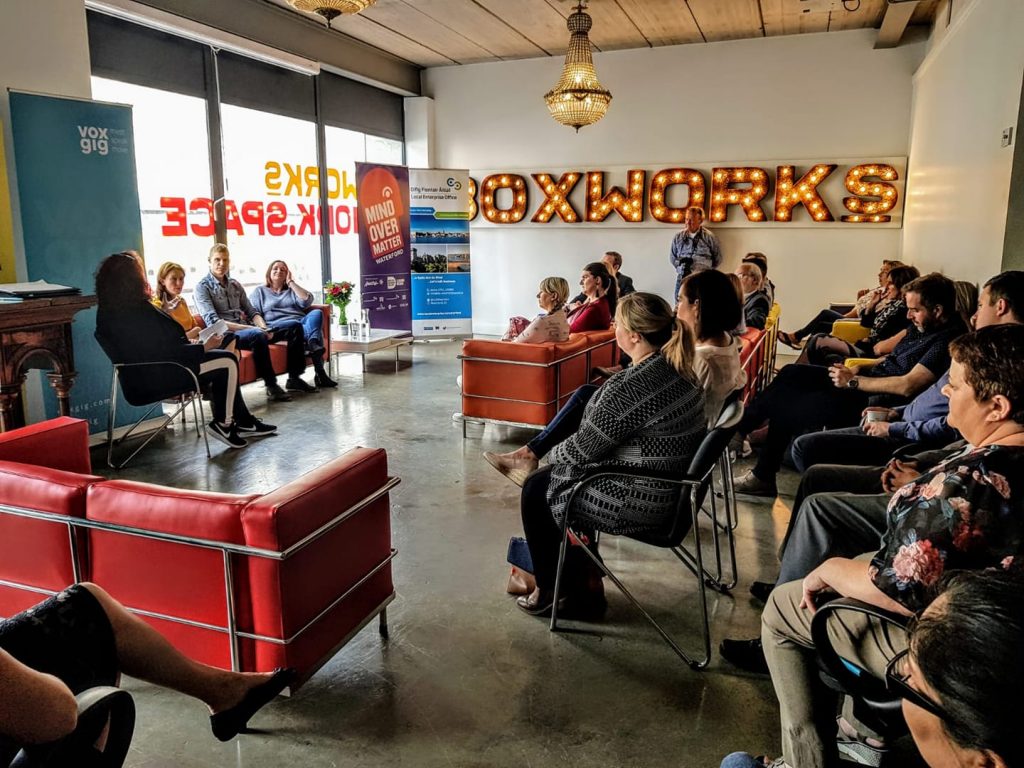 Panel discussion event at Boxworks co-working space.