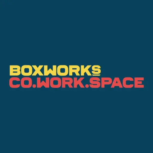 Cropped BOXWORKS Co.Work.Space logo icon on dark teal background